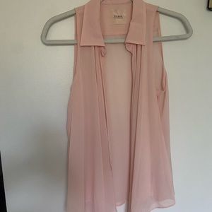 light pink guess button up sheer tank top